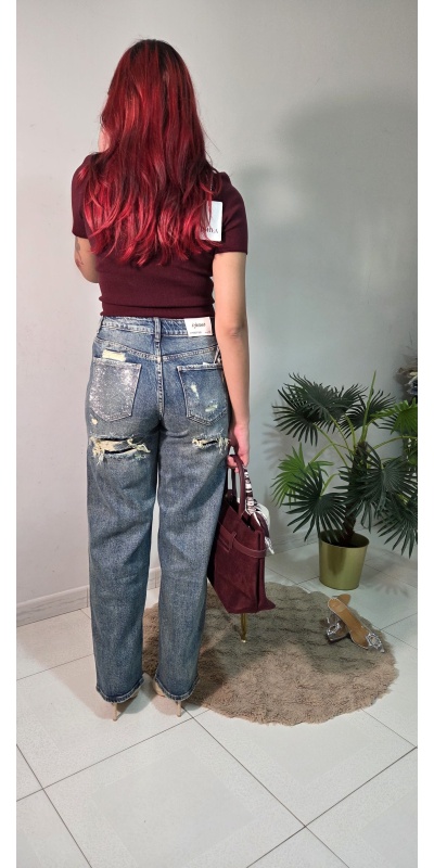Jeans tasca brillantini